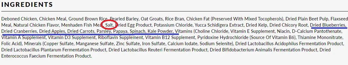 A Pet Food Label showing the Salt divider rule