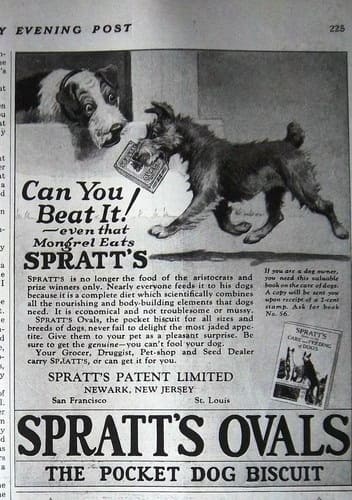 Advertising in the 1800s for Spratt's dog biscuit/ kibble.